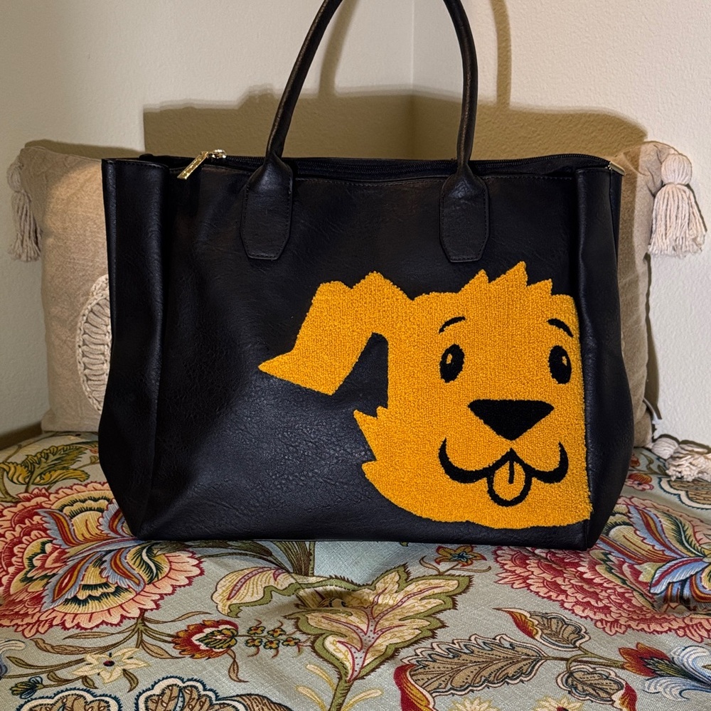 Stylish Navy Tote with Golden Dog Design - Picture 2 of 9